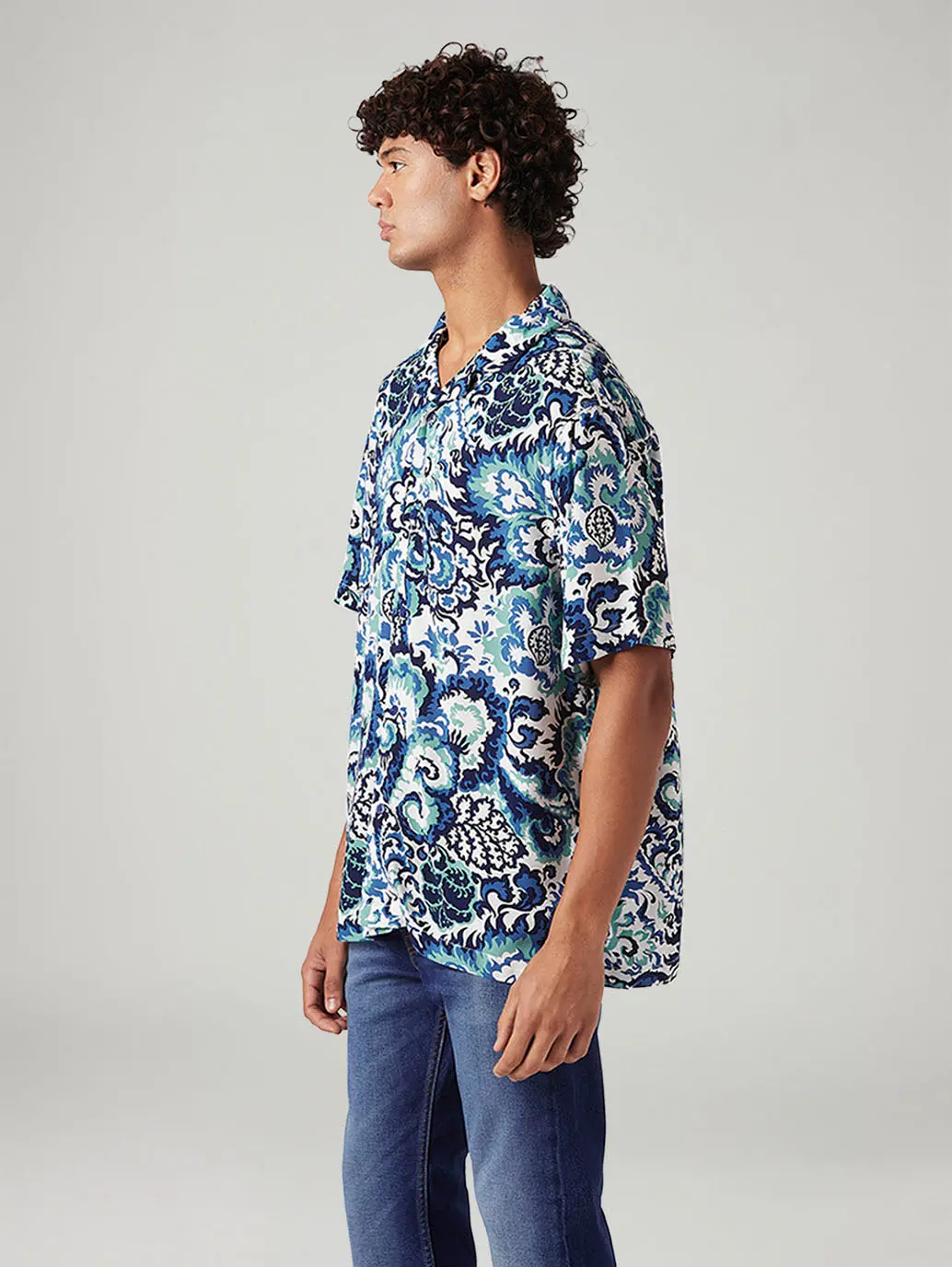 Men's Printed Relaxed Fit Resort Collar Shirt 5