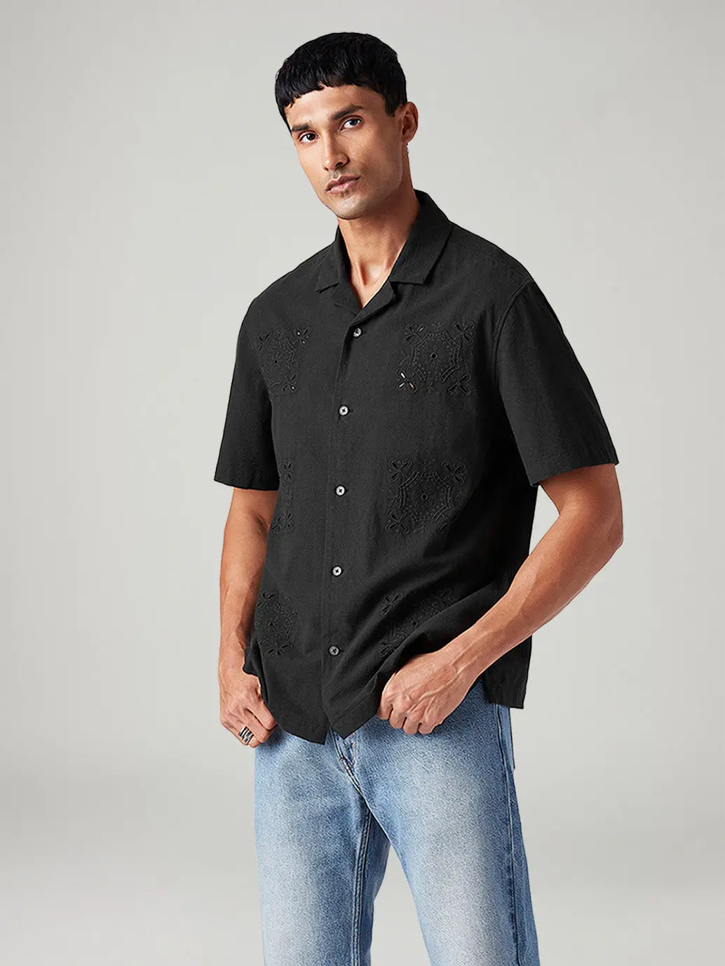 Men's Embroidered Relaxed Fit Resort Collar Shirt 1