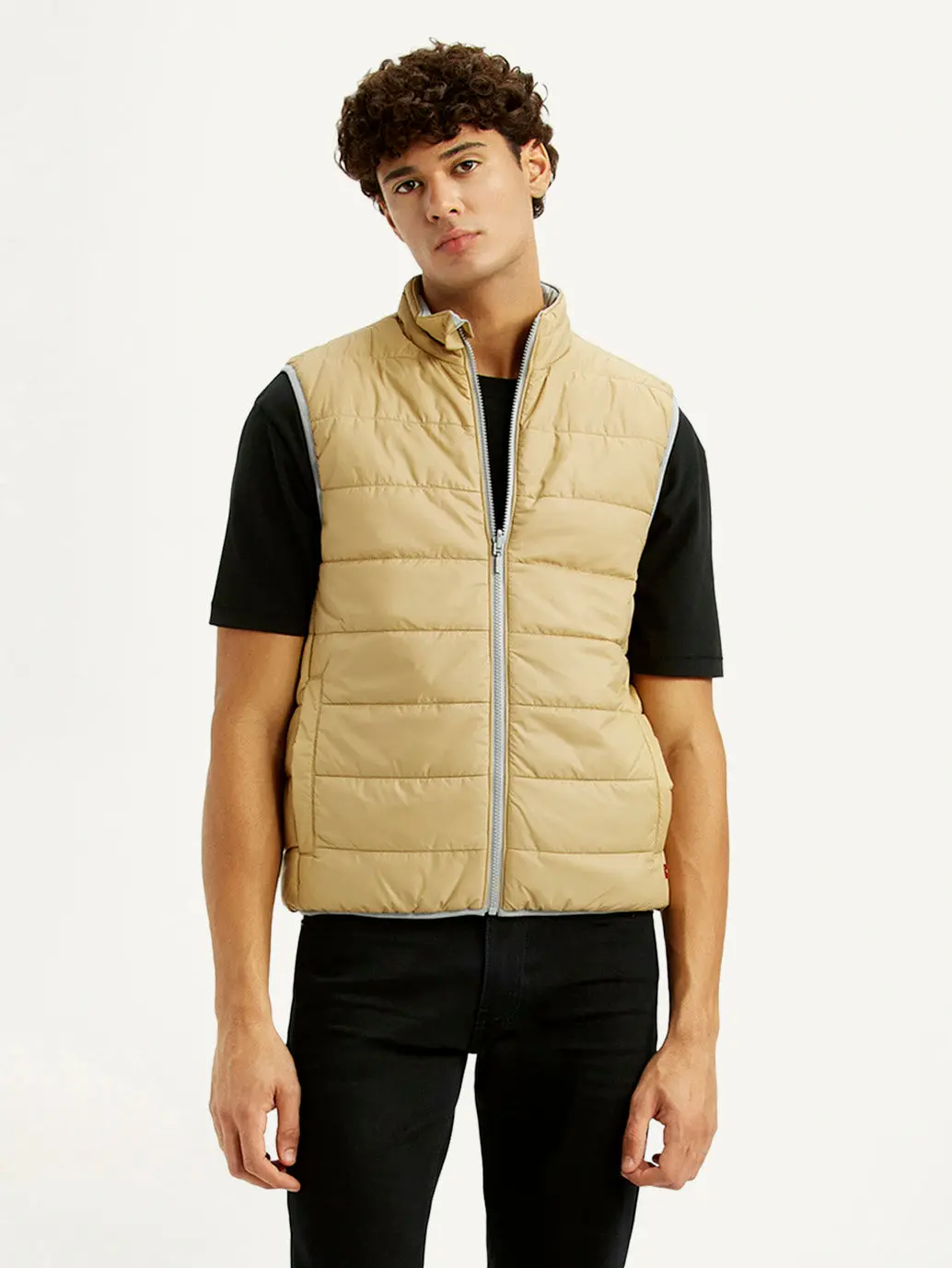 Men's Solid Beige Puffer Jacket 1