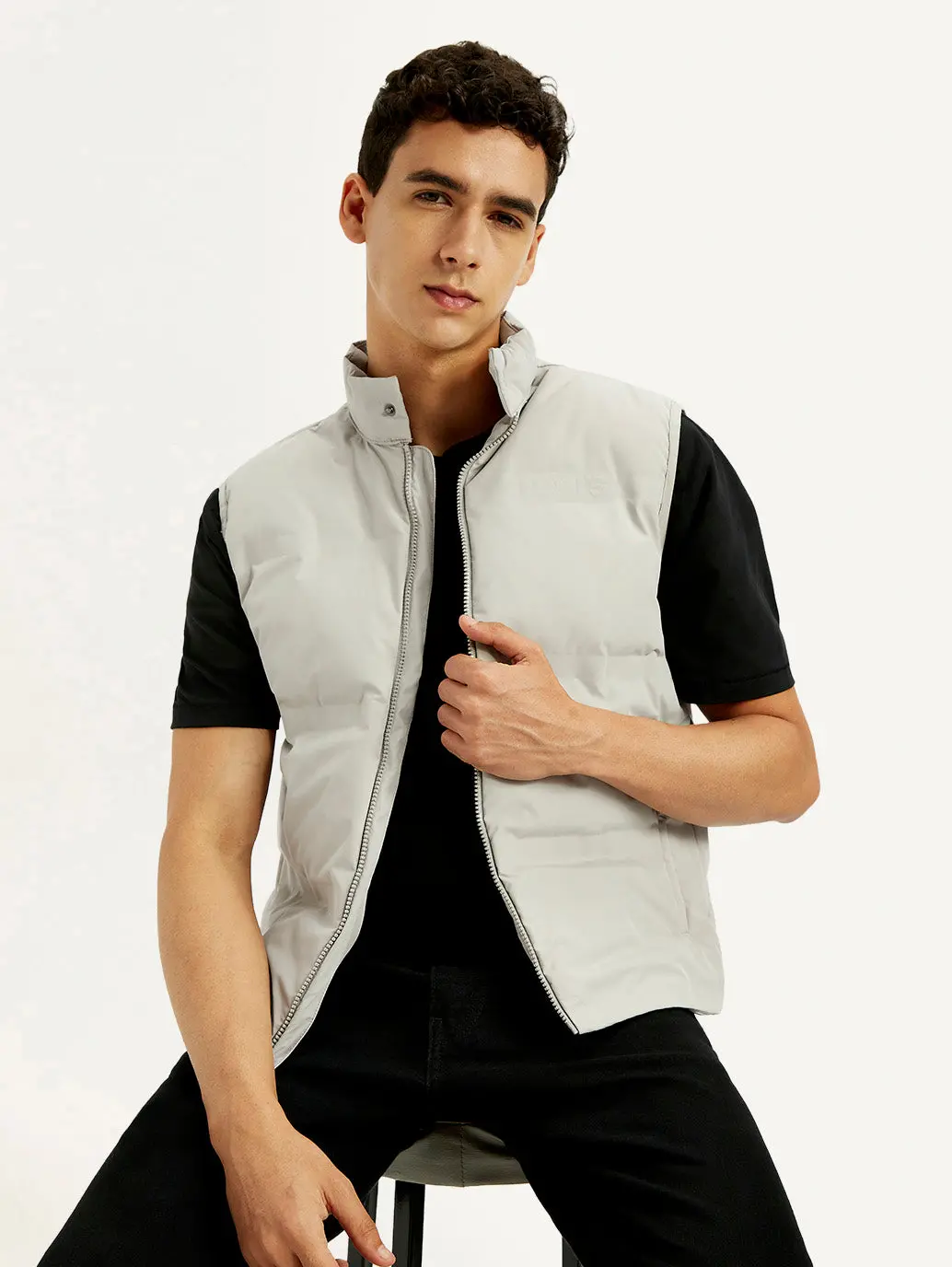 Men's Solid Grey Puffer Jacket 1