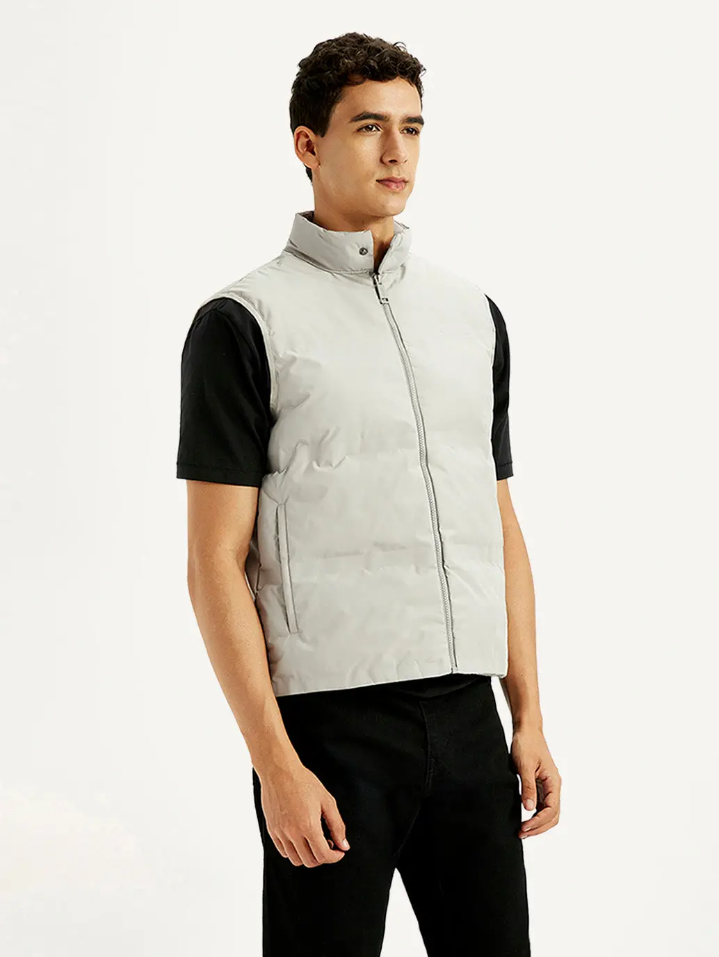 Men's Solid Grey Puffer Jacket 5