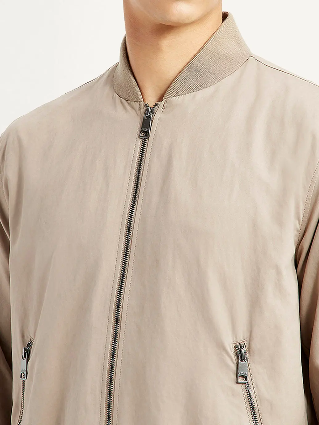 Men's Solid Beige Bomber Jacket 4