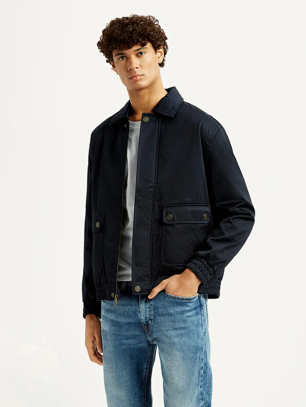 Men's Navy Solid Slim Fit Jacket 1
