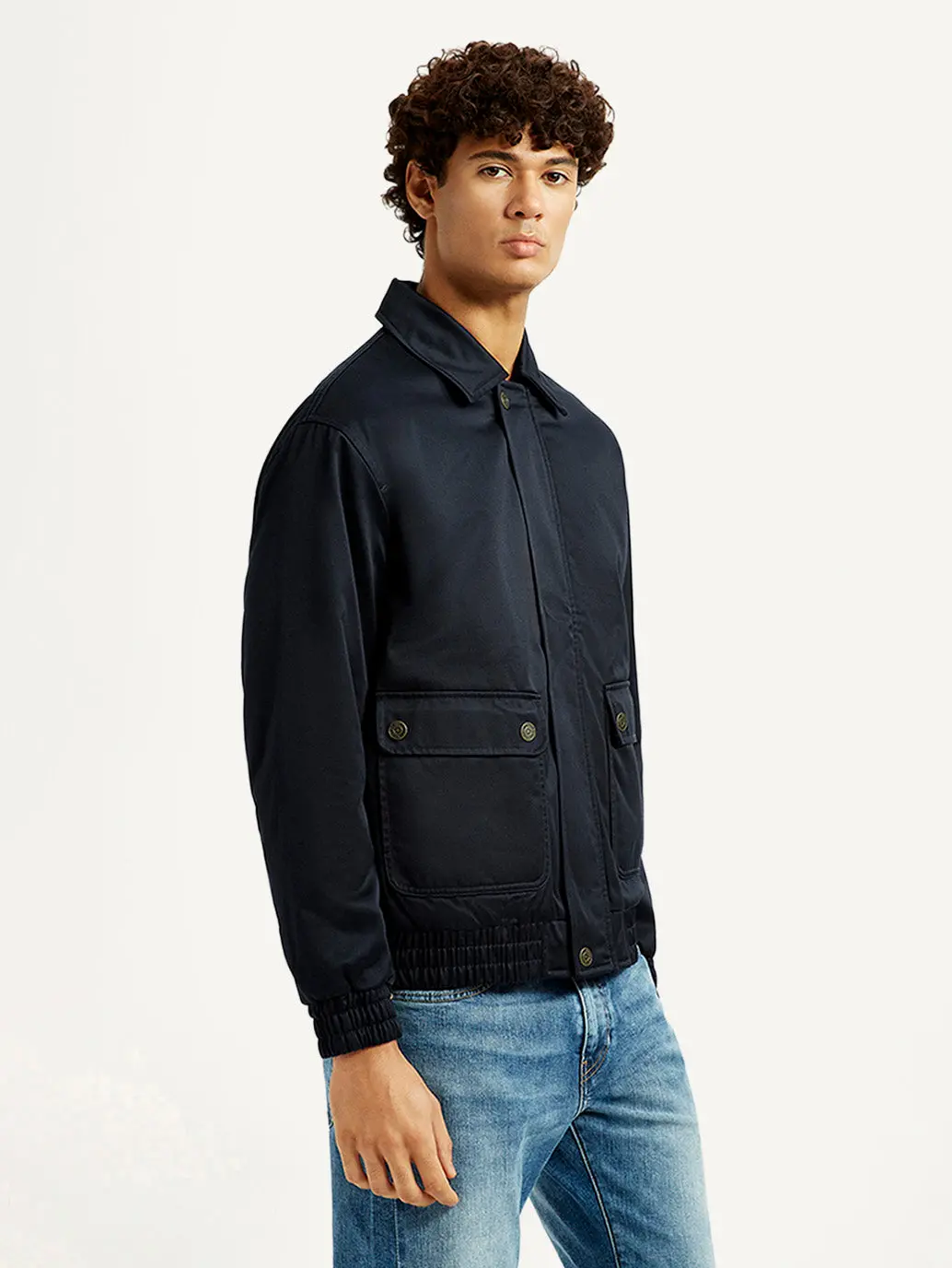 Men's Navy Solid Slim Fit Jacket 5