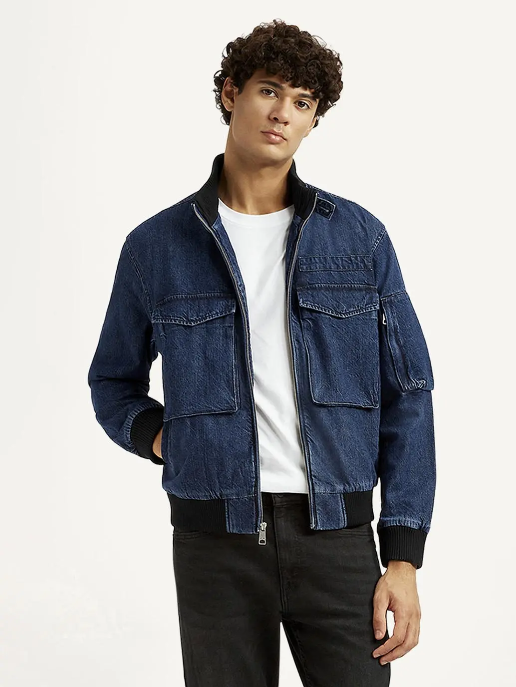 Men's Colorblock Dark Blue Denim Jacket 1