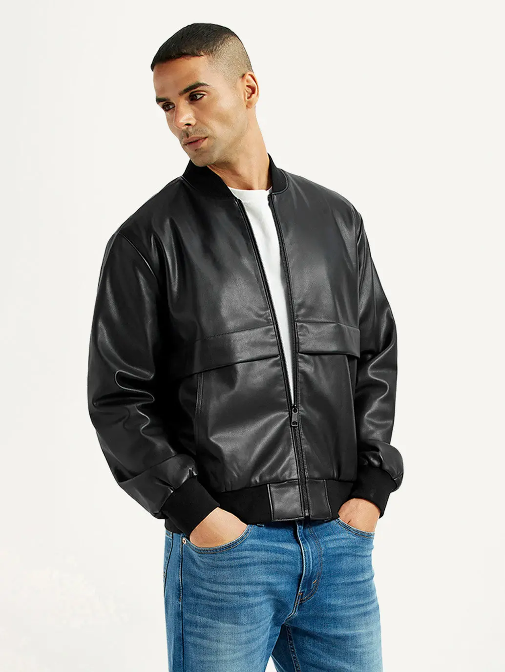 Men's Solid Black Bomber Jacket 1