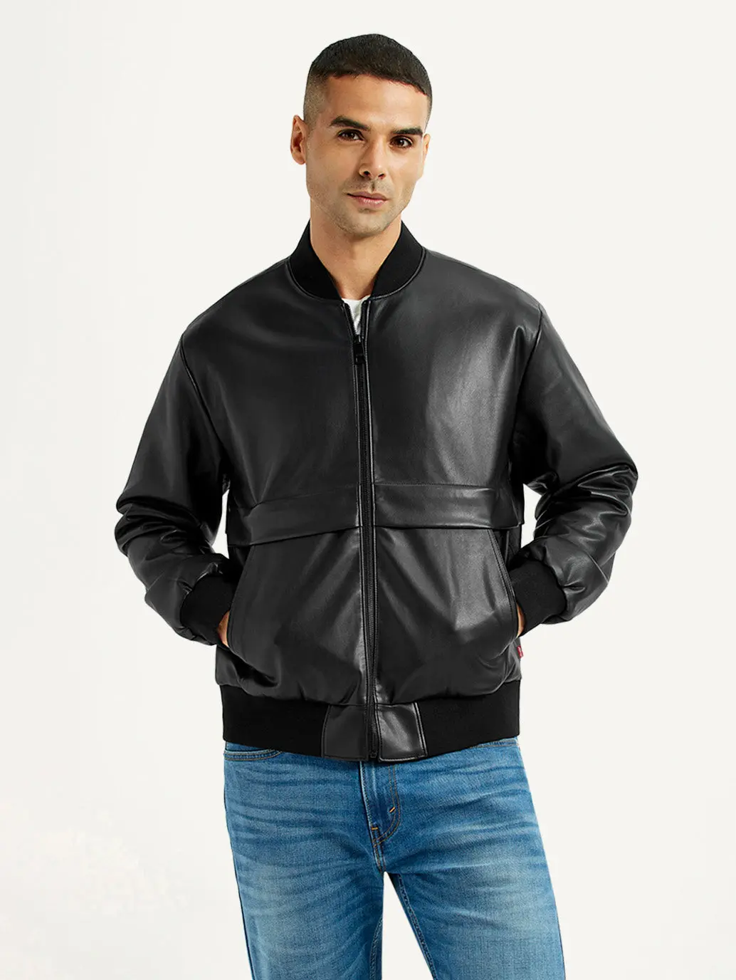Men's Solid Black Bomber Jacket 2
