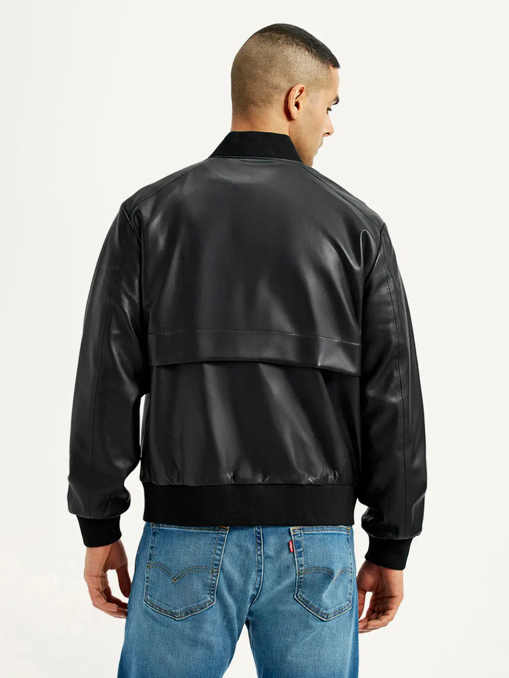 Men's Solid Black Bomber Jacket 3