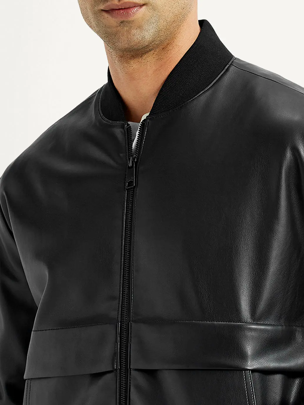 Men's Solid Black Bomber Jacket 4