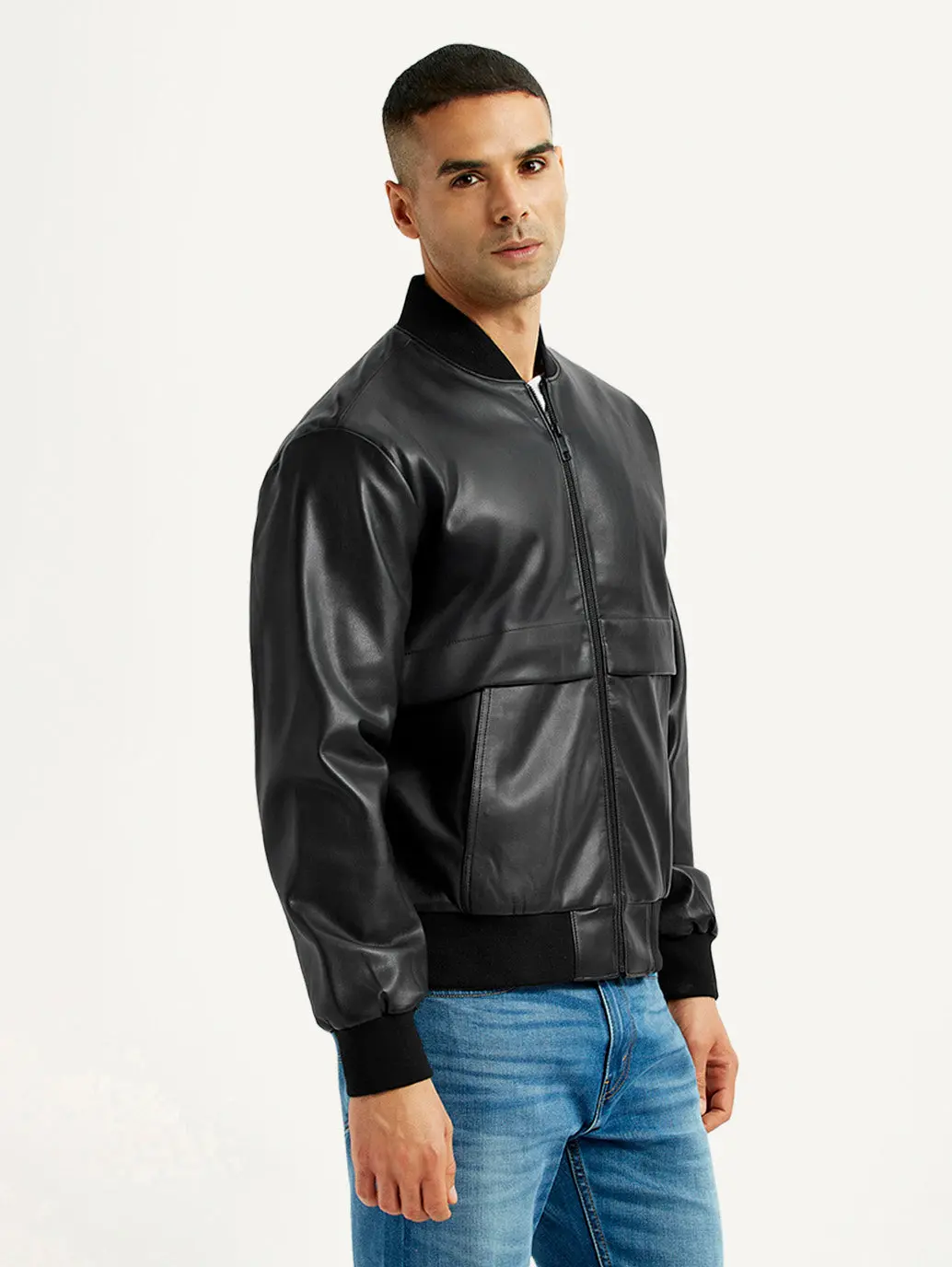 Men's Solid Black Bomber Jacket 5