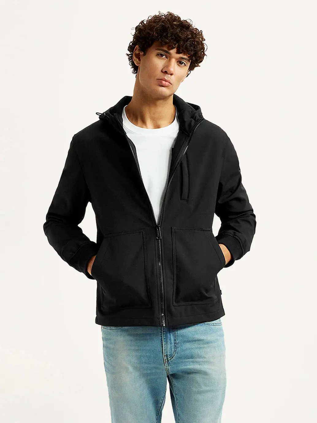 Men's Solid Black Windcheater Jacket 1