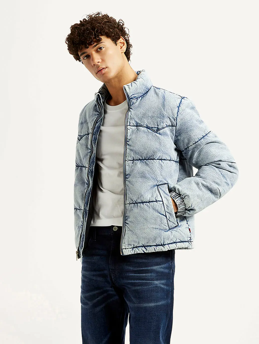 Men's Quilted Light Blue Puffer Jacket 1