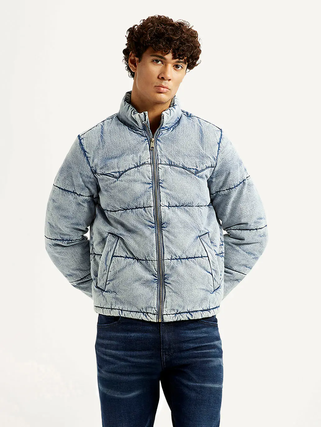 Men's Quilted Light Blue Puffer Jacket 2