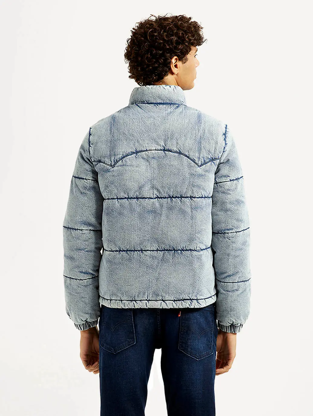 Men's Quilted Light Blue Puffer Jacket 3