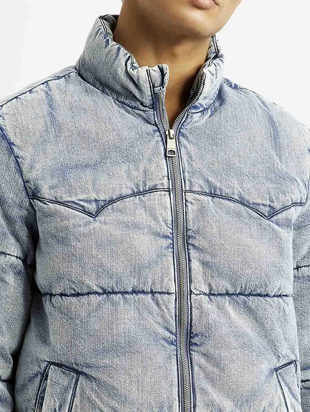 Men's Quilted Light Blue Puffer Jacket 4