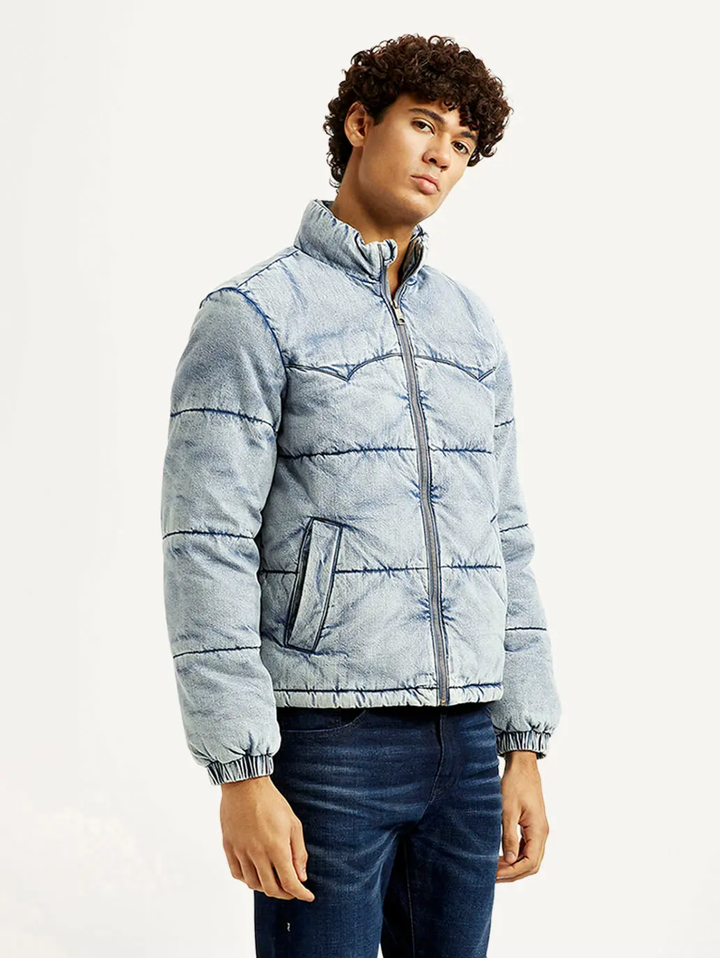 Men's Quilted Light Blue Puffer Jacket 5