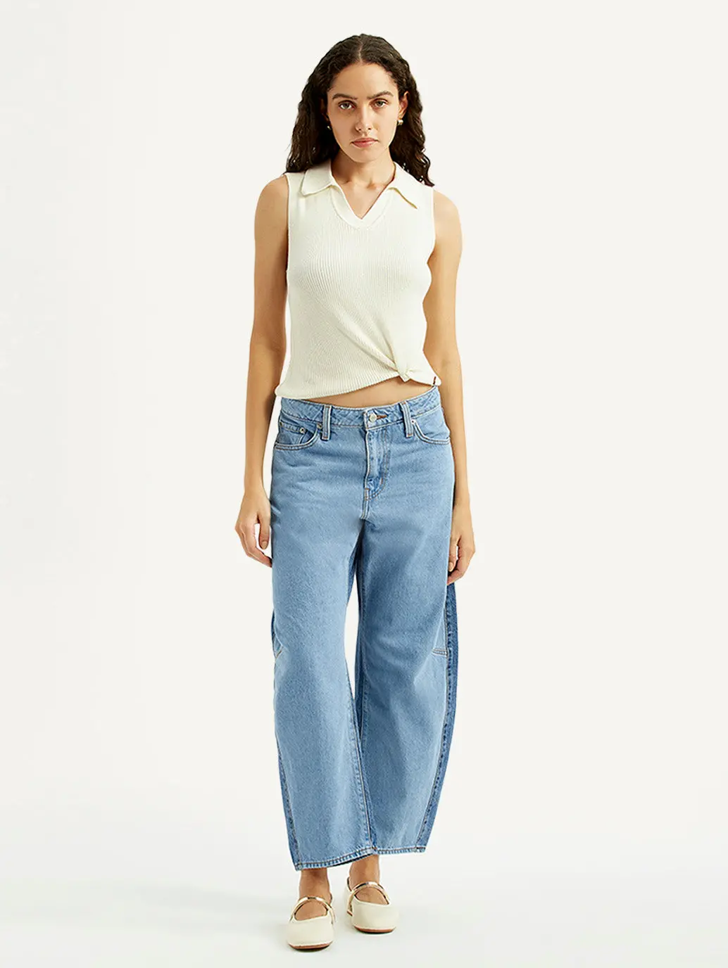 Women's Light Blue Baggy Dad Barrel Fit Mid Rise Jeans 1