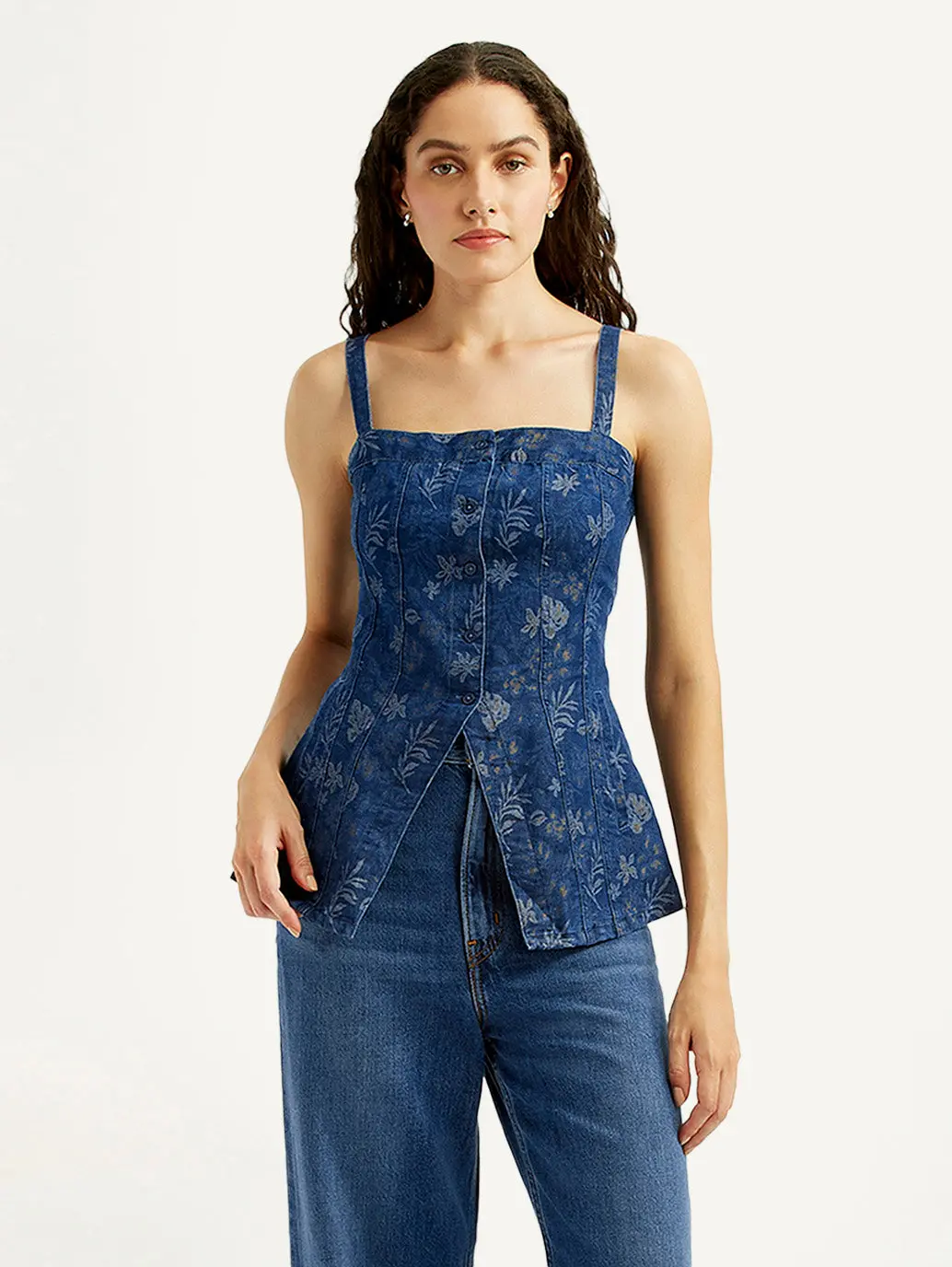 Women's Floral Indigo Square Neck Top 1