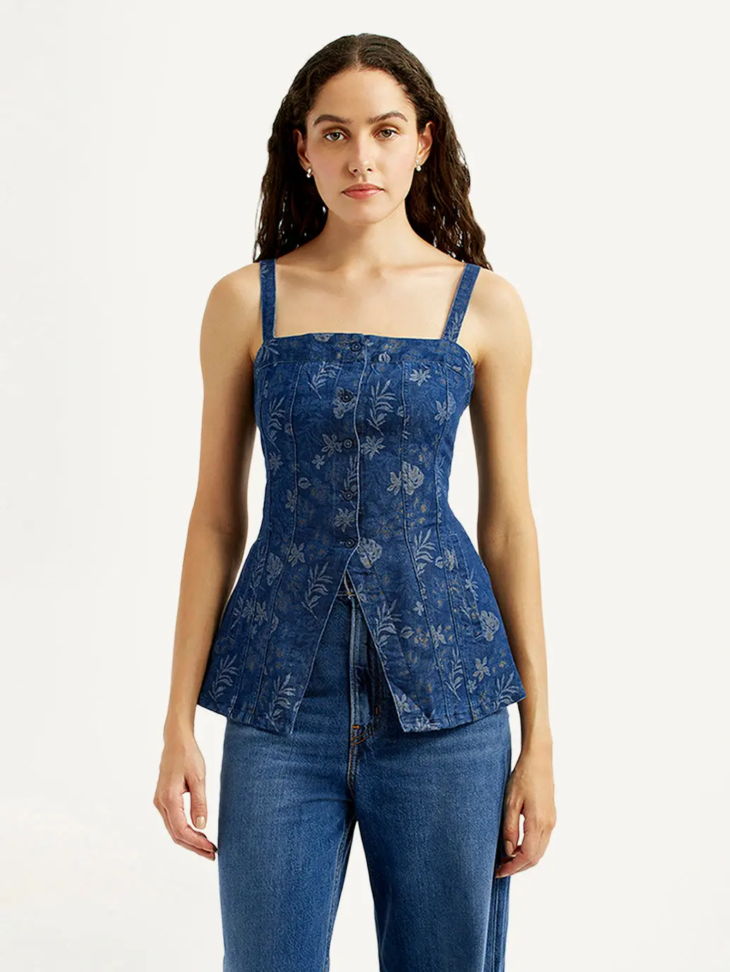 Women's Floral Indigo Square Neck Top 5