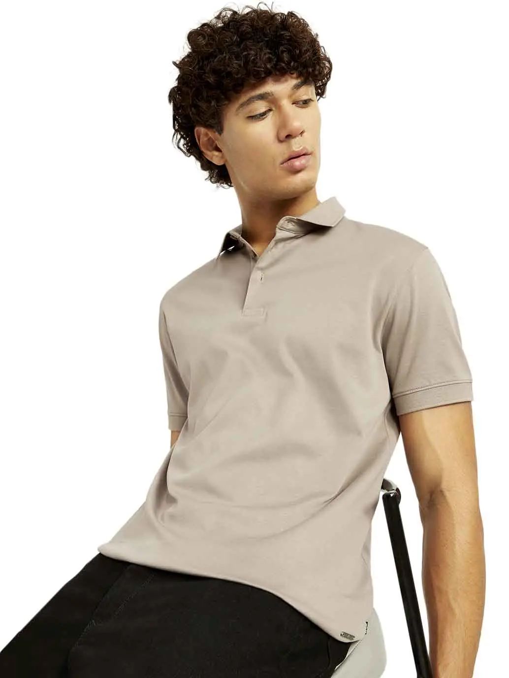 Men's Solid Beige Slim Fit Polo T-Shirt 1