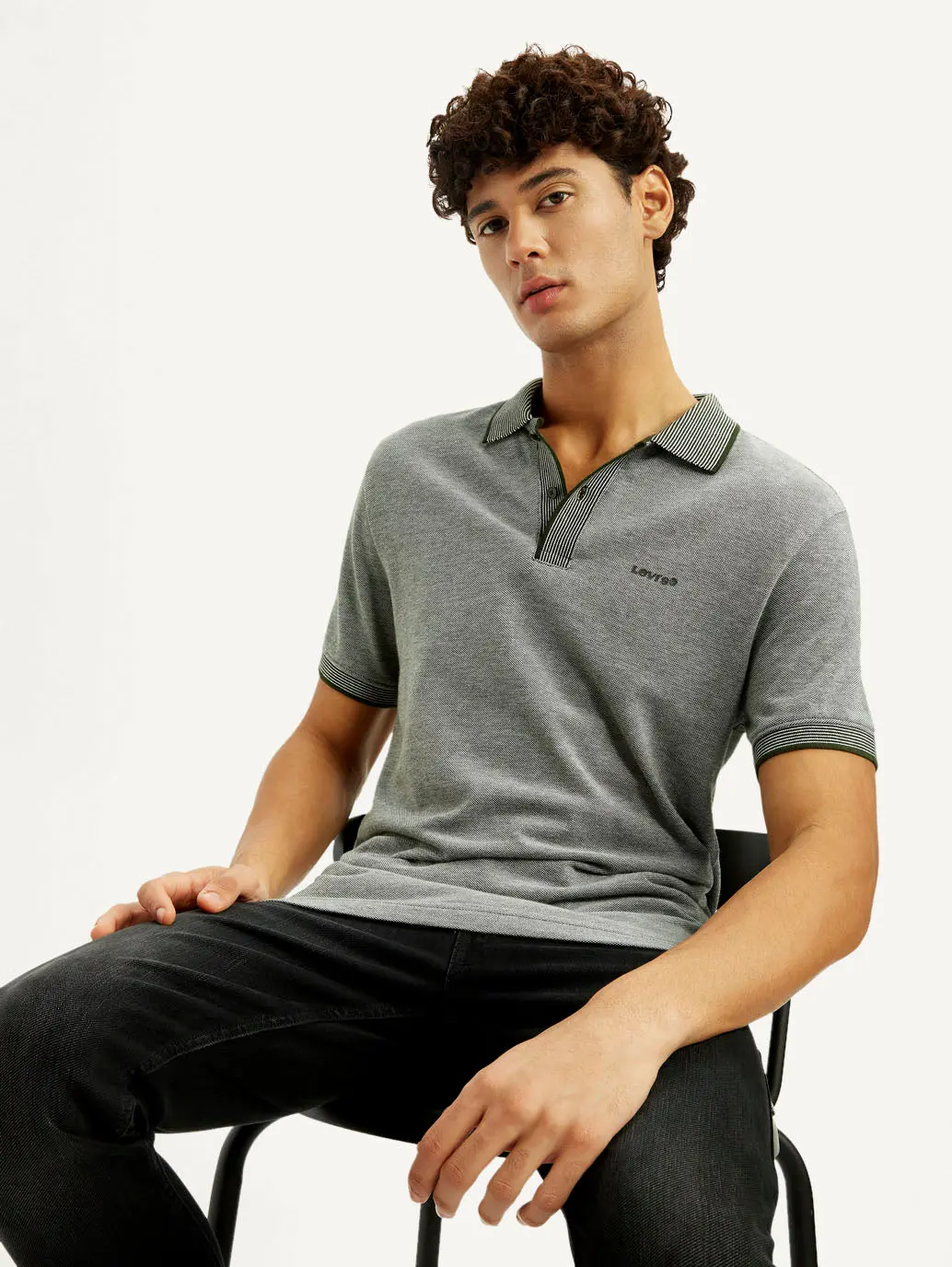 Men's Melange Grey Slim Fit Polo T-Shirt 1