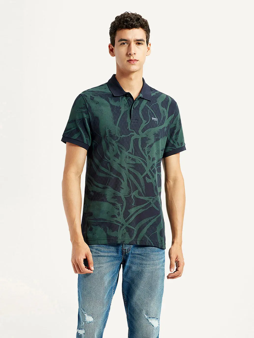 Men's Abstract Dark Green Slim Fit Polo T-Shirt 1