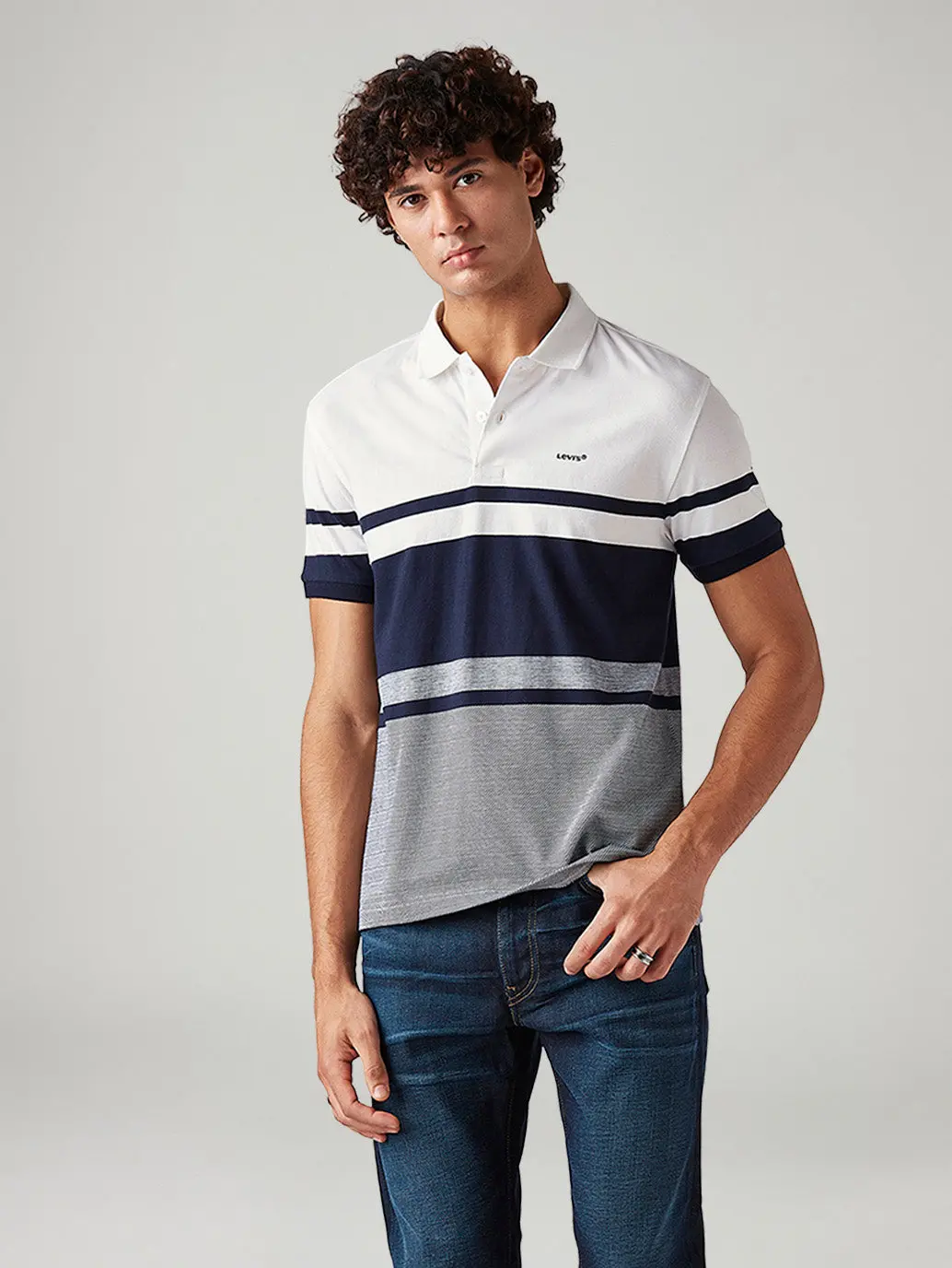 Men's Striped White Slim Fit Textured Polo T-Shirt 1