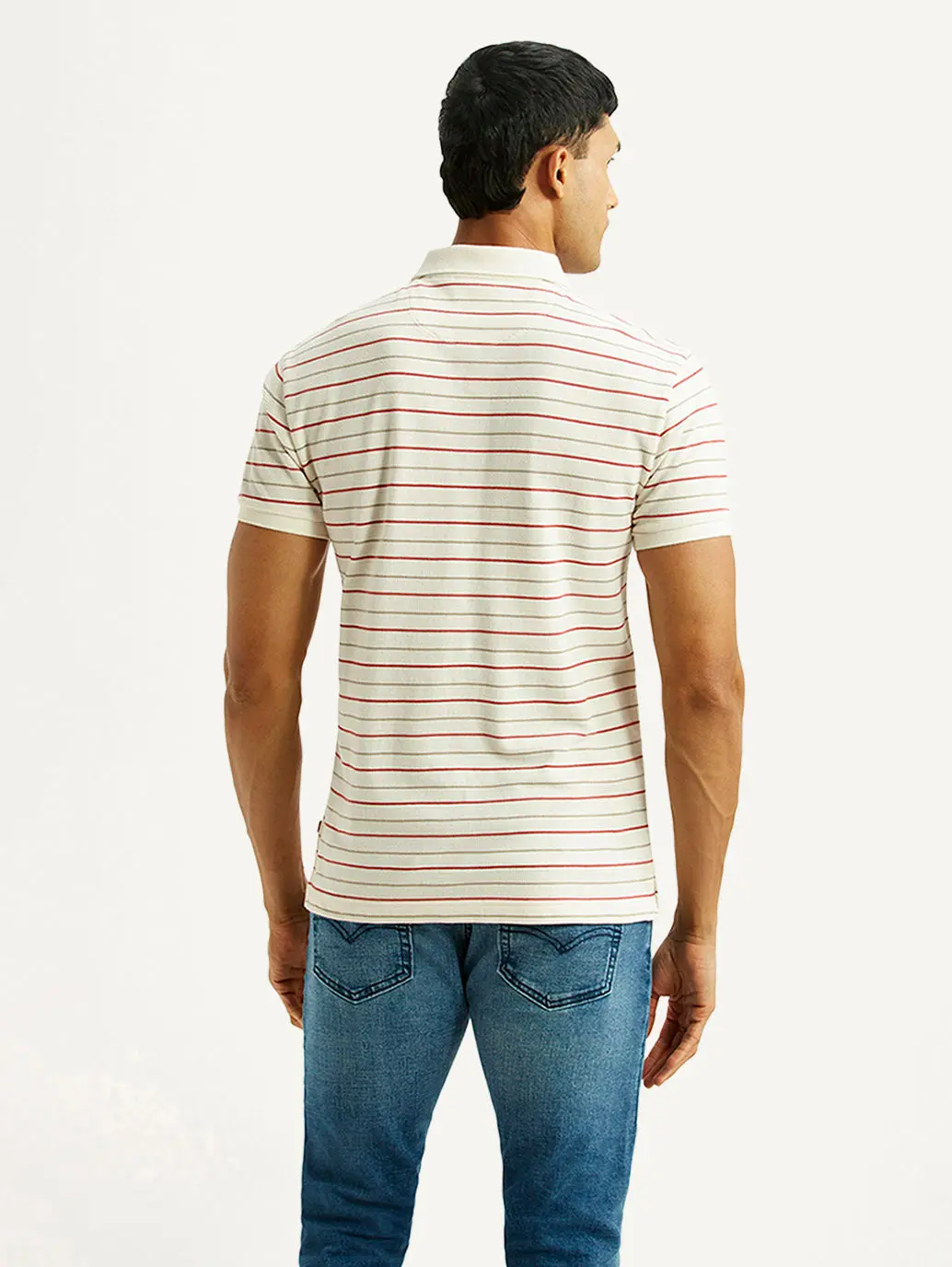 Men's Striped Off White Slim Fit Polo T-Shirt 2