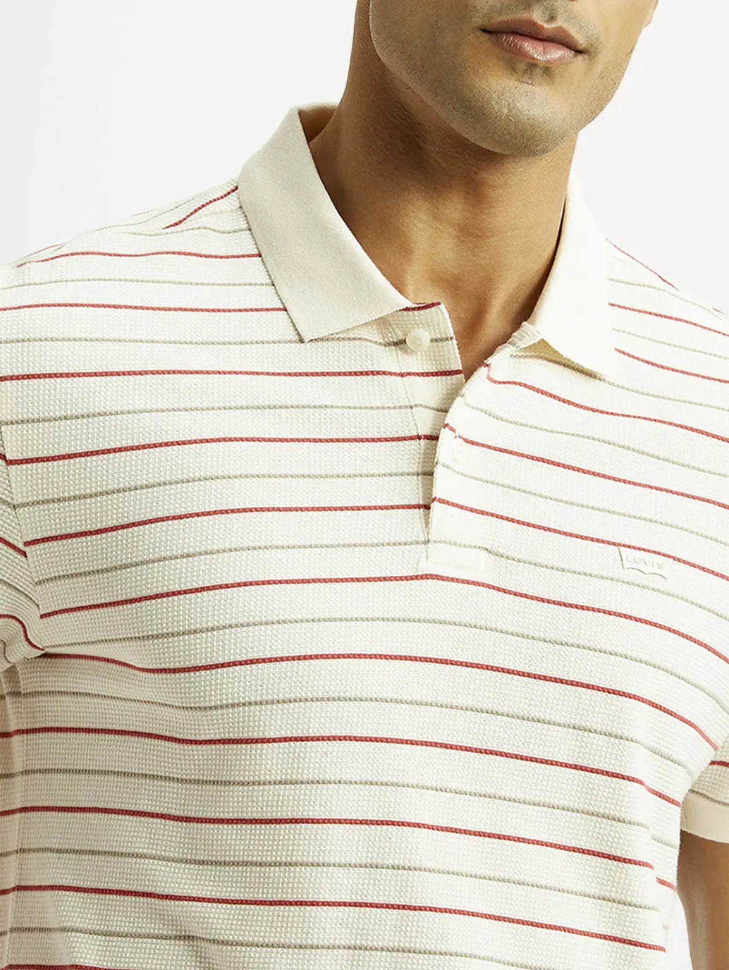 Men's Striped Off White Slim Fit Polo T-Shirt 4