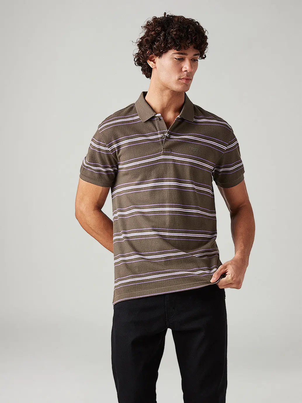 Men's Striped Slim Fit Textured Polo T-Shirt 1