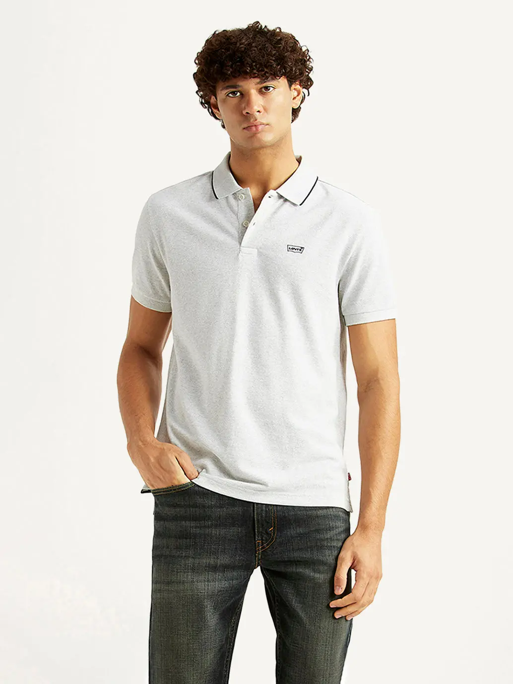 Men's Solid Light Grey Slim Fit Polo T-Shirt 1
