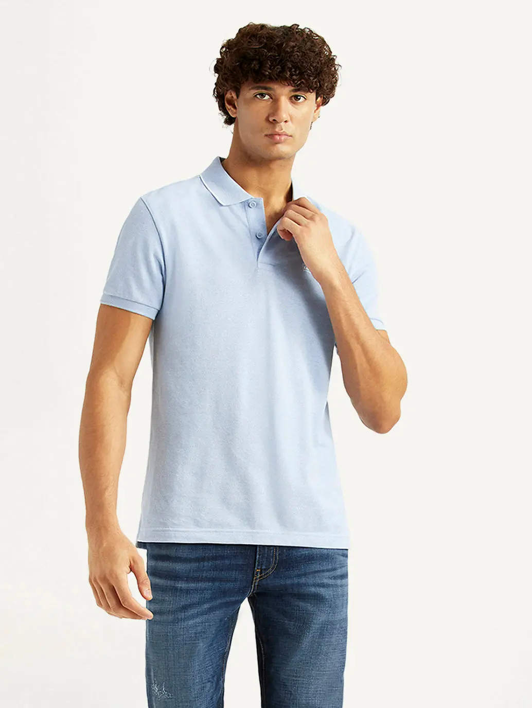 Men's Solid Light Blue Slim Fit Polo T-Shirt 1
