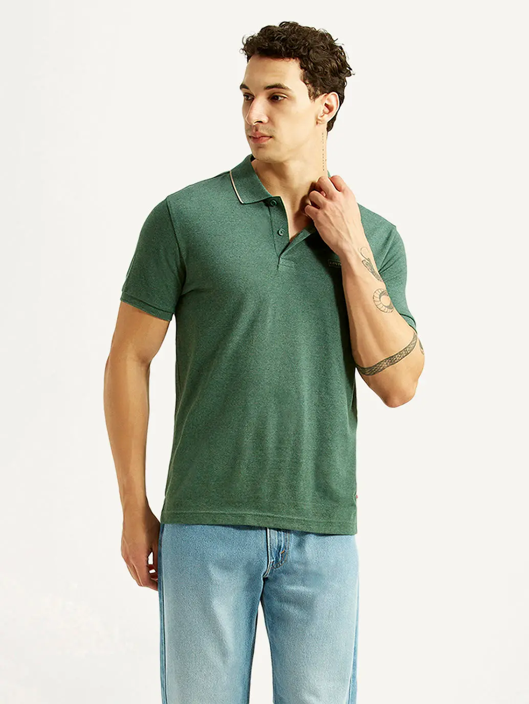 Men's Textured Green Slim Fit Polo T-Shirt 1