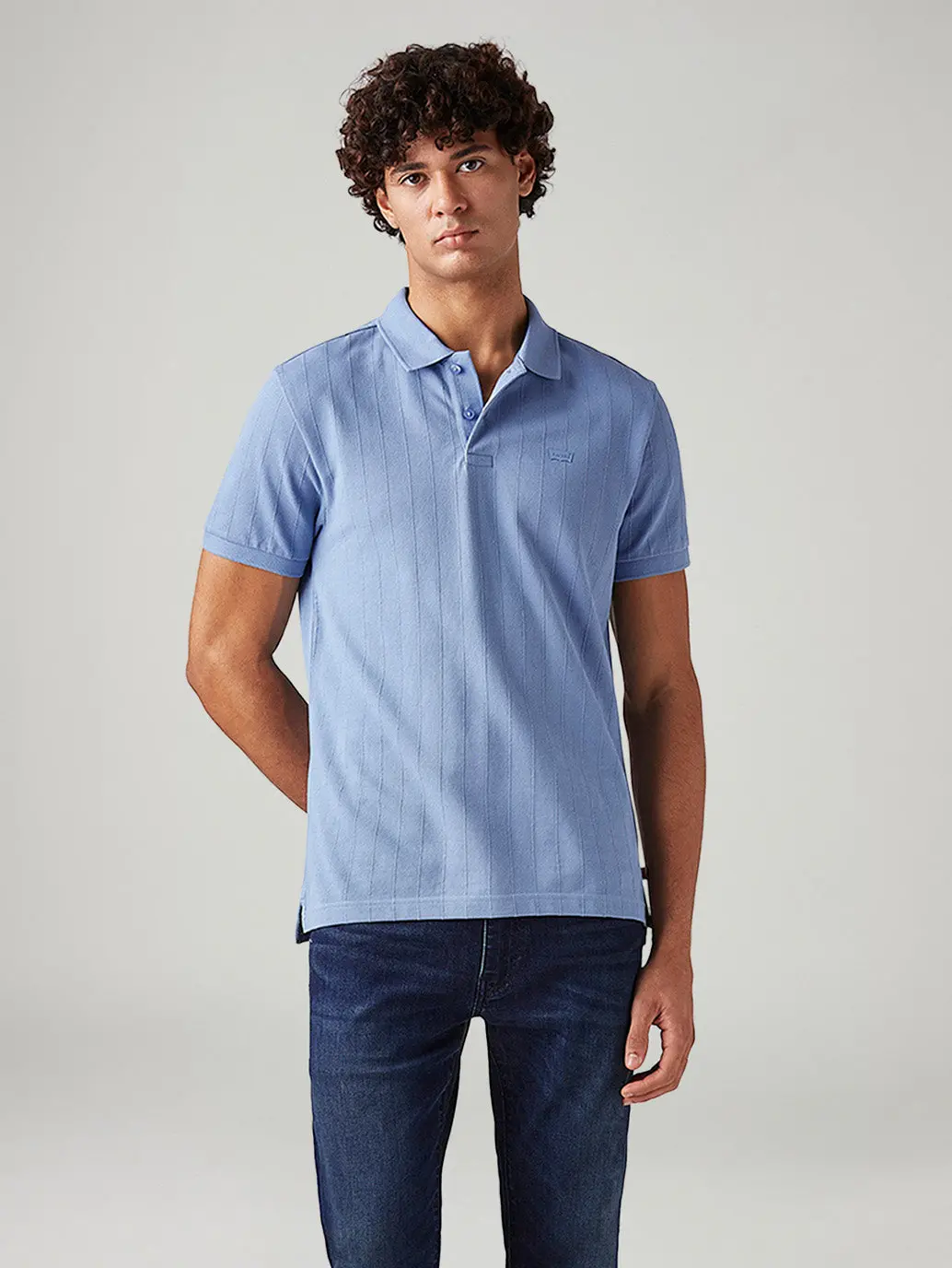 Men's Textured Light-Blue Slim Fit Textured Polo T-Shirt 1