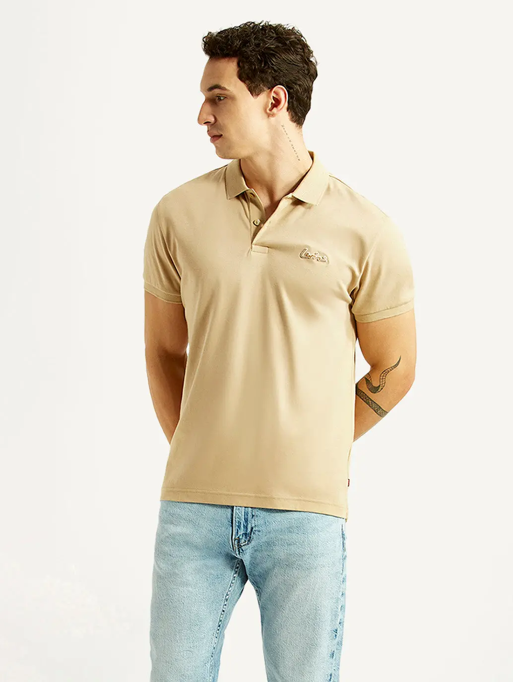 Men's Solid Beige Slim Fit Polo T-Shirt 1