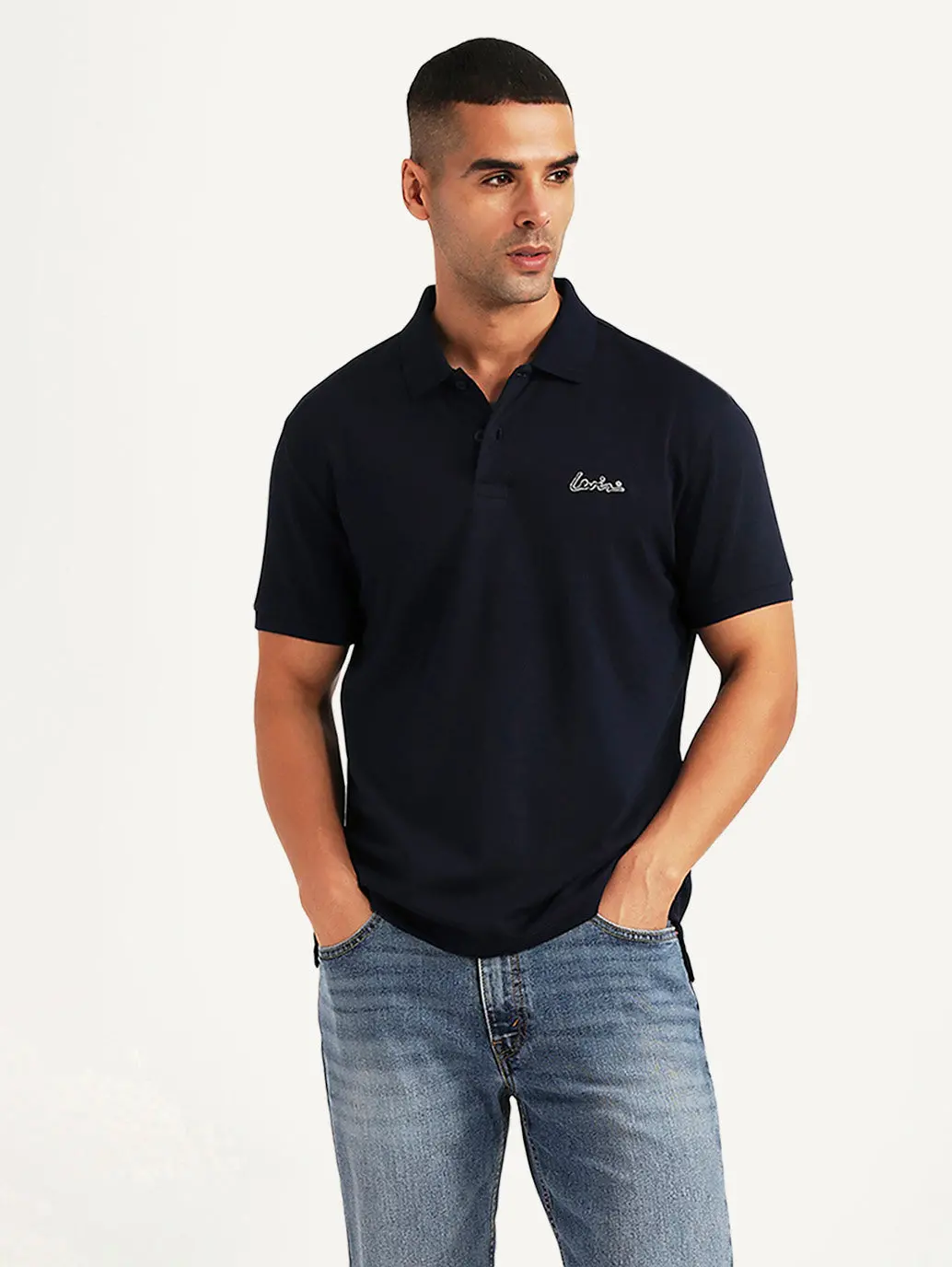 Men's Solid Navy Slim Fit Polo T-Shirt 1