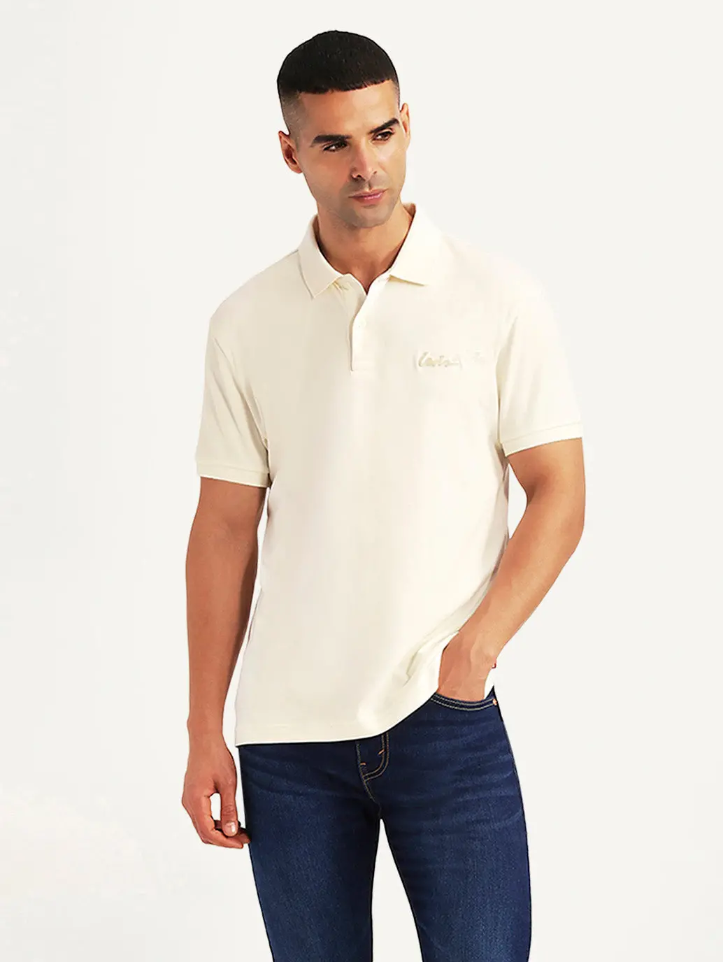 Men's Solid Off-White Slim Fit Polo T-Shirt 1