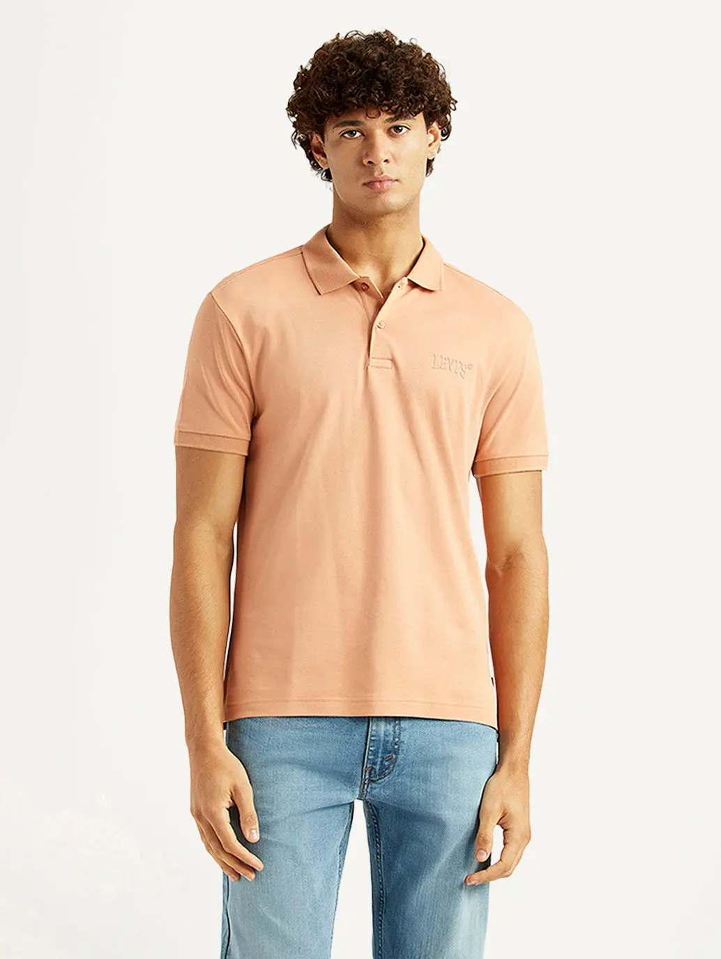 Men's Solid Peach Slim Fit Polo T-Shirt 1