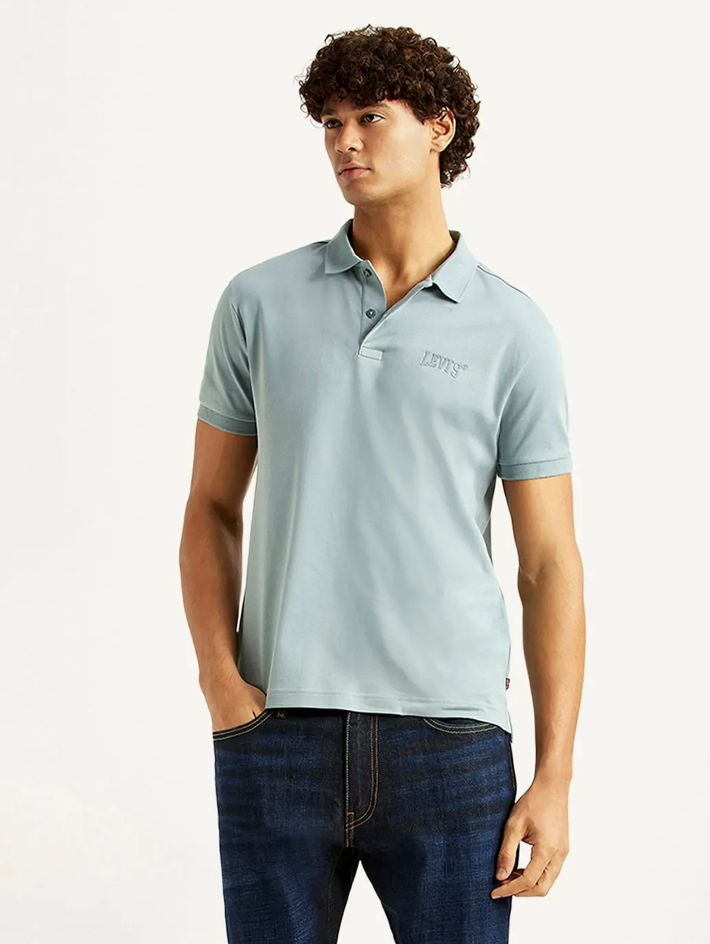 Men's Solid Light Blue Slim Fit Polo T-Shirt 1