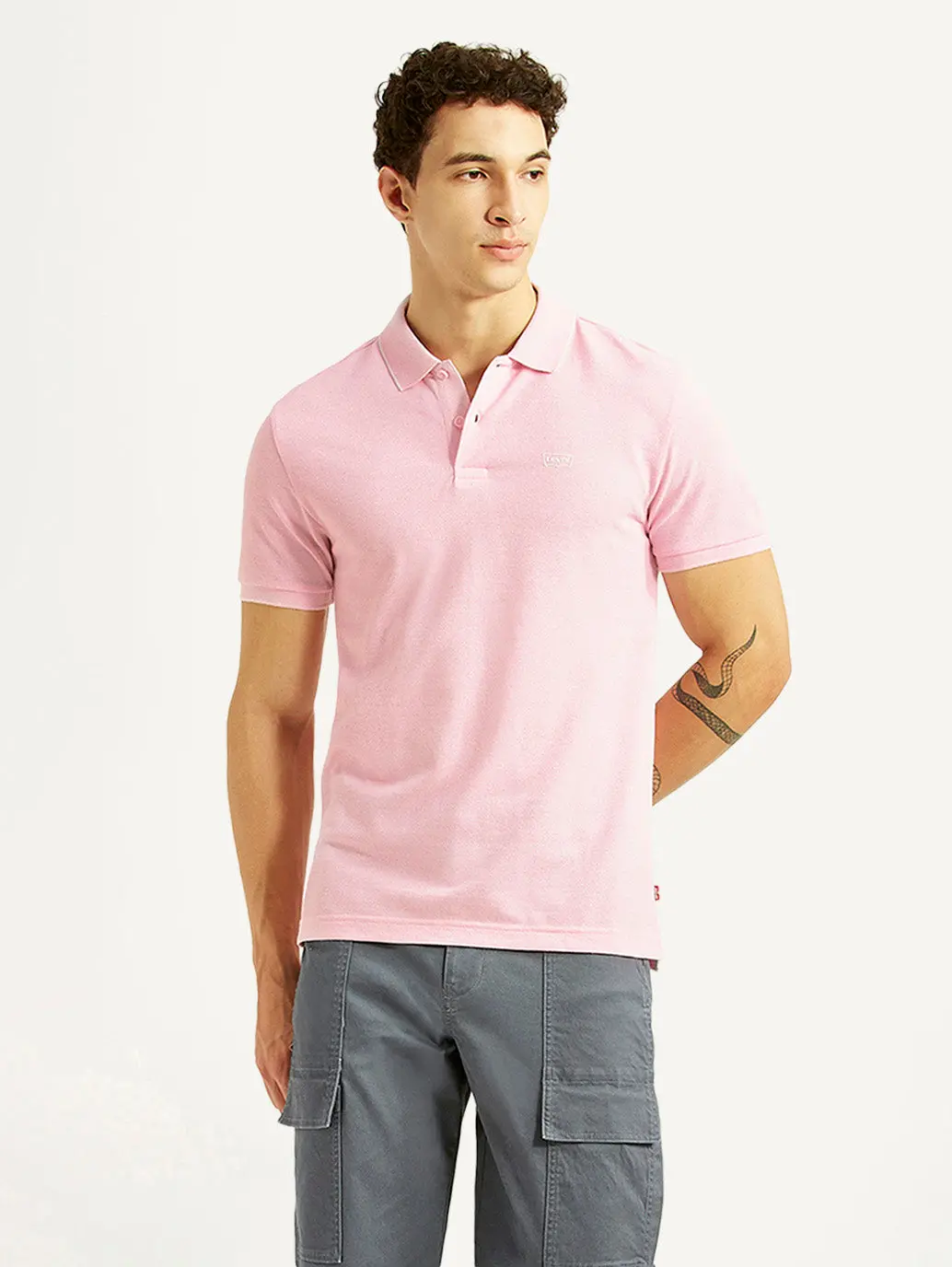 Men's Solid Light Pink Slim Fit Polo T-Shirt 1