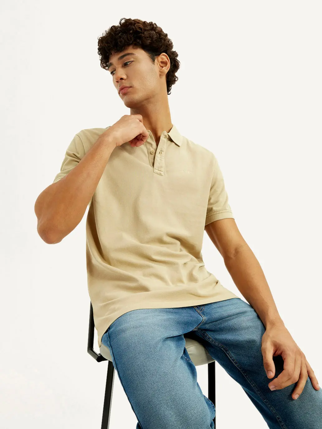 Men's Solid Beige Slim Fit Polo T-Shirt 1