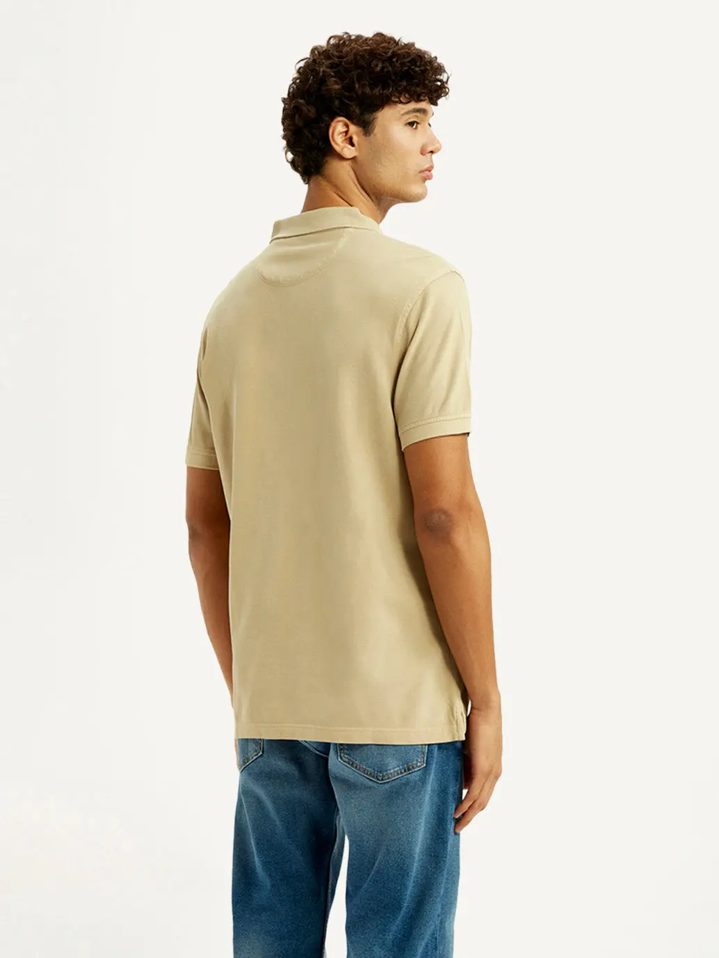 Men's Solid Beige Slim Fit Polo T-Shirt 3