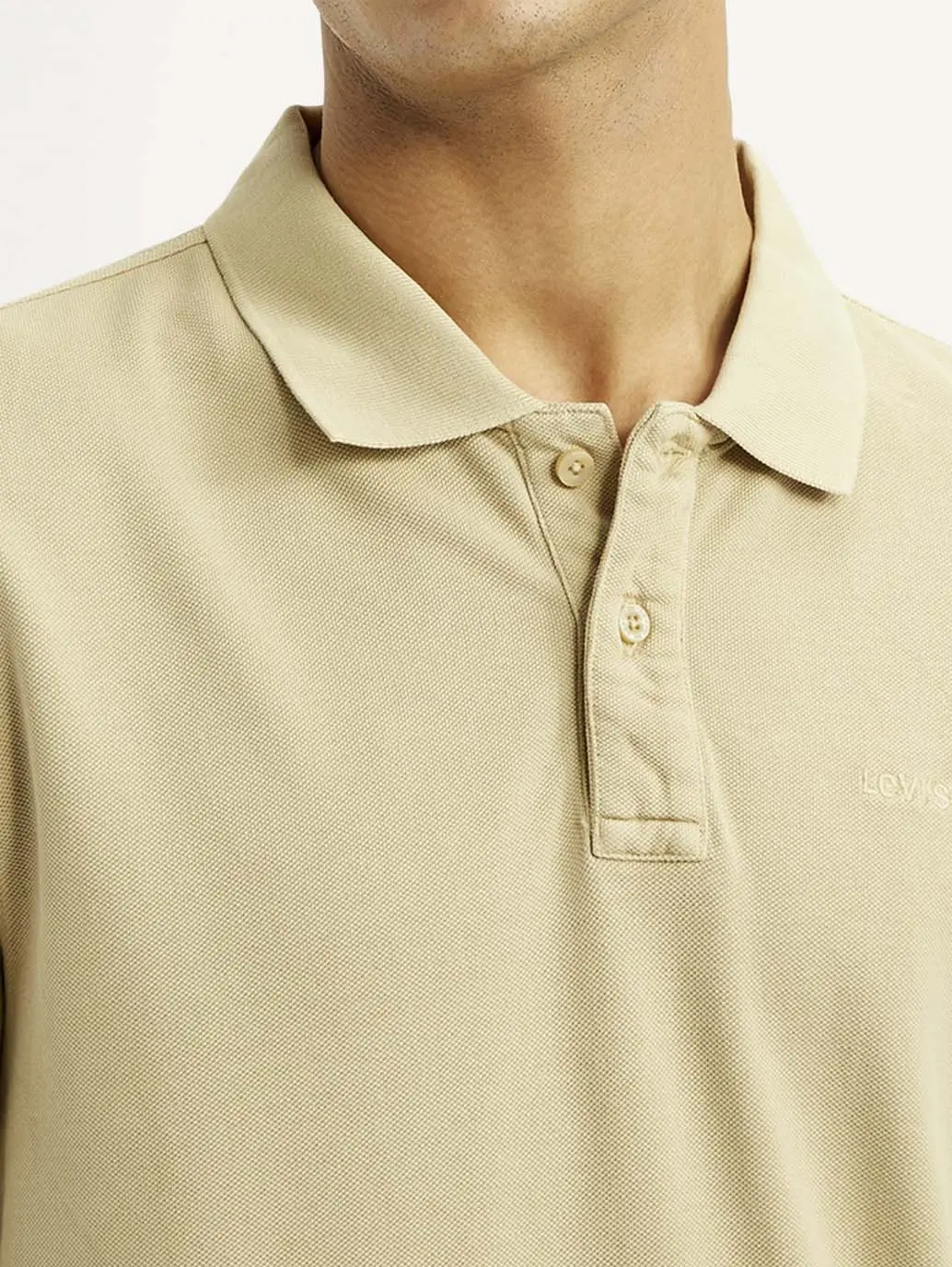 Men's Solid Beige Slim Fit Polo T-Shirt 4