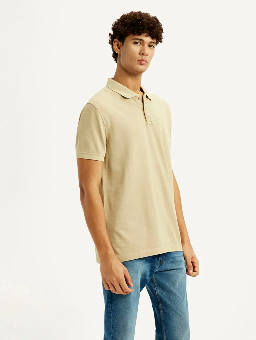 Men's Solid Beige Slim Fit Polo T-Shirt 5