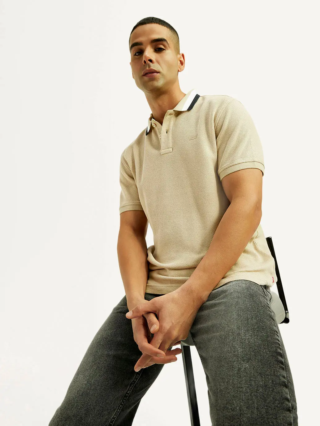 Men's Solid Beige Slim Fit Polo T-Shirt 1