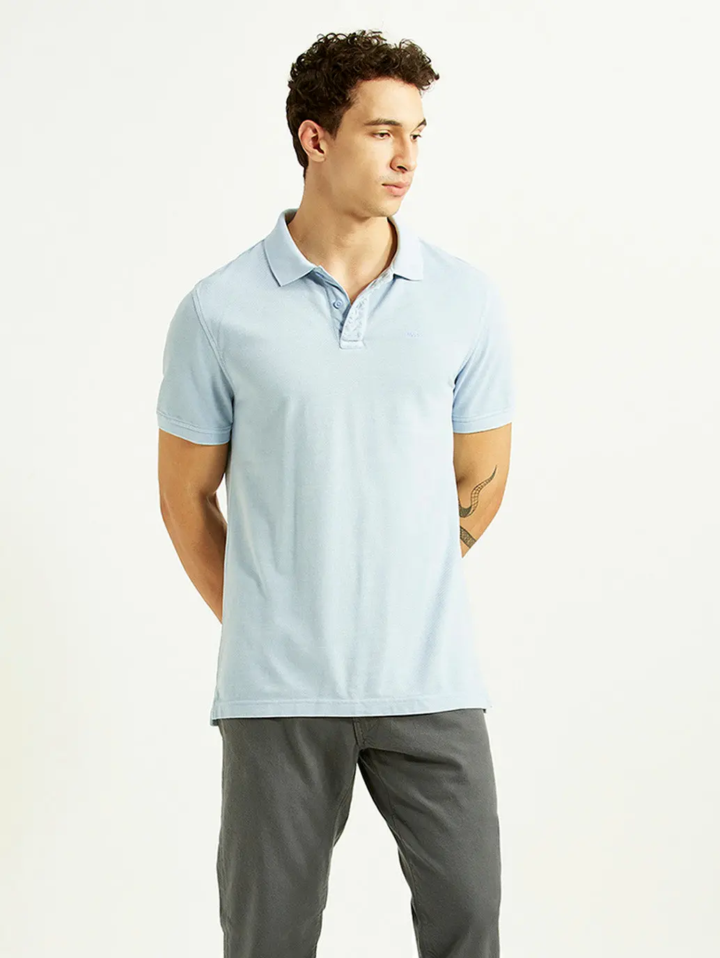 Men's Solid Light Blue Slim Fit Polo T-Shirt 1