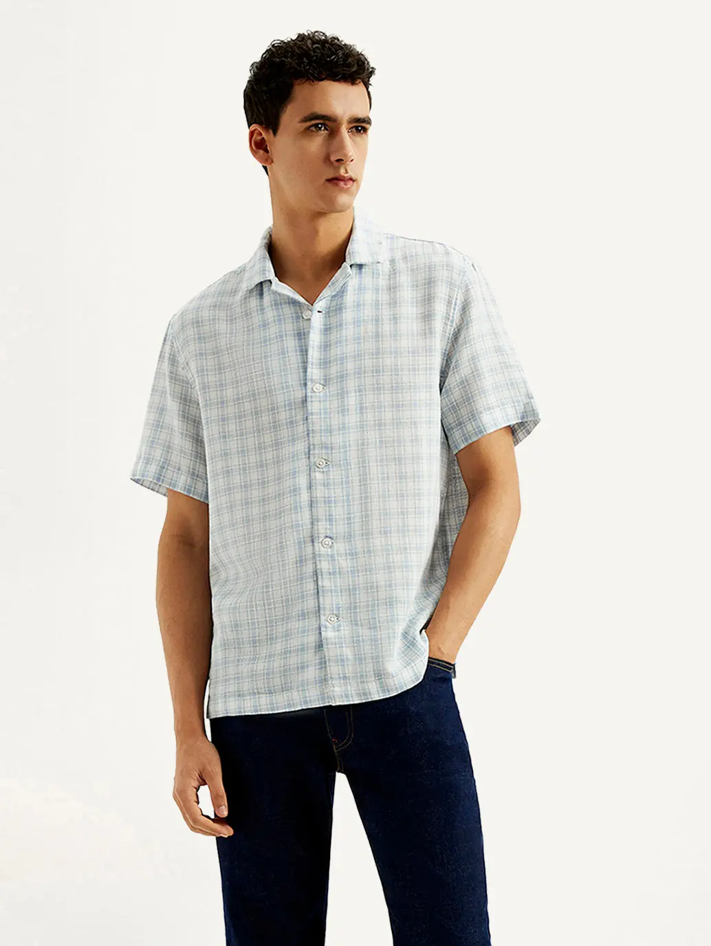 Men's Checkered Slim Fit Camp Linen Shirt 1
