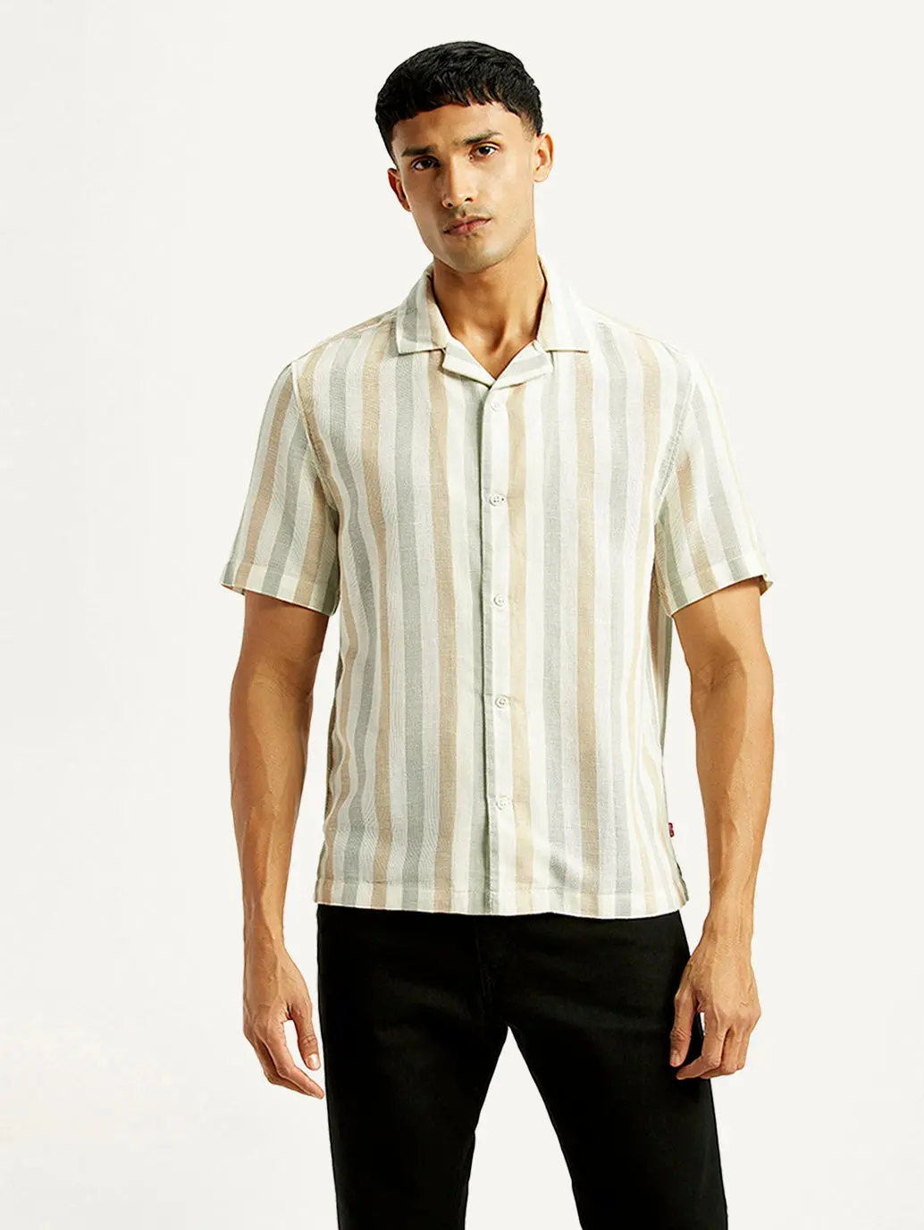 Men's Striped Slim Fit Resort Collar Linen Shirt 1