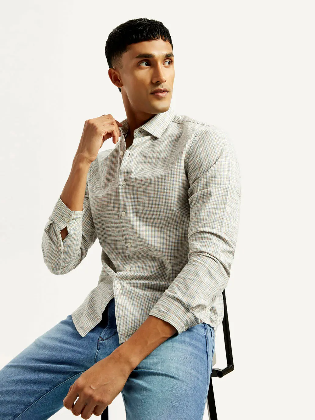 Men's Redloop Checkered Beige Slim Fit Shirt 1