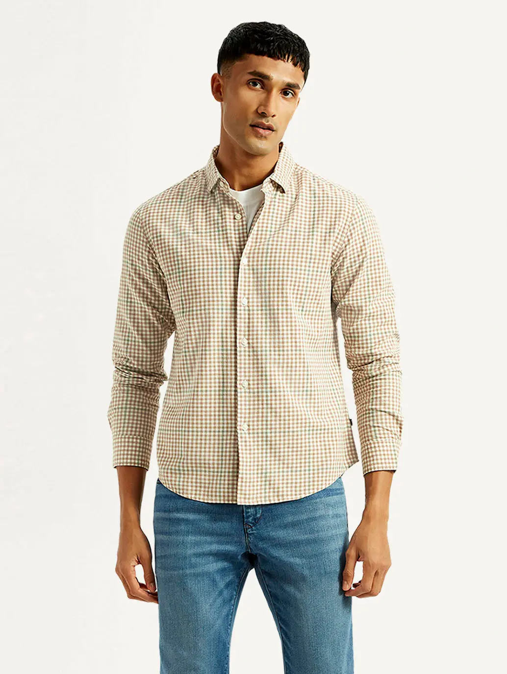 Men's Checkered Peach Slim Fit Shirt 2